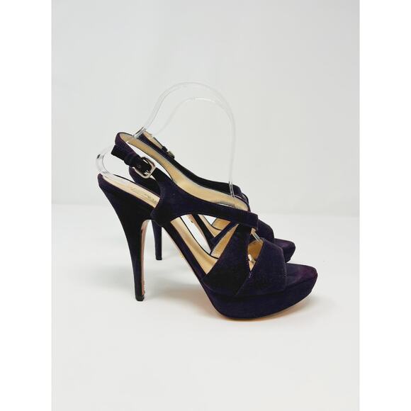 Prada Calzature Purple Donna Suede Strappy Heeled Platform Sandals EU 39.5 - Picture 5 of 10